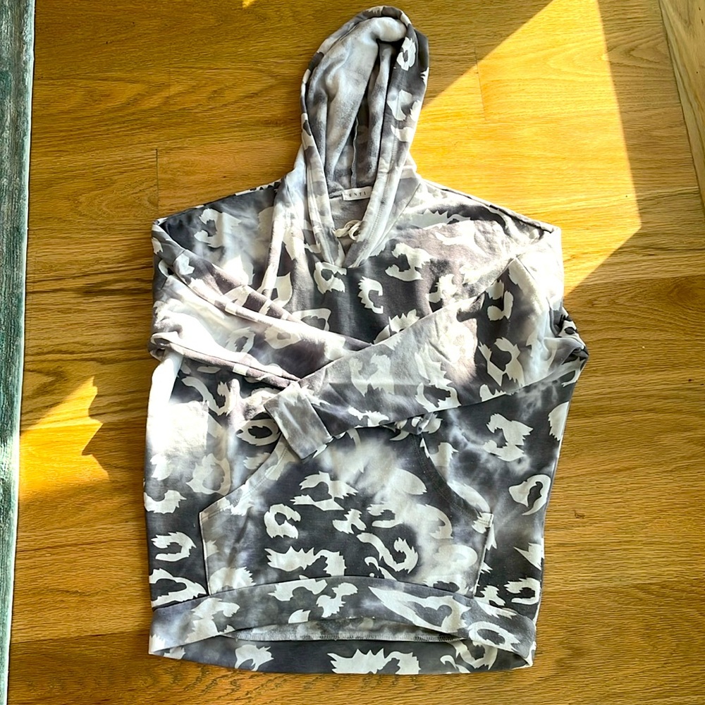 Soft, gray and white pullover hoodie
